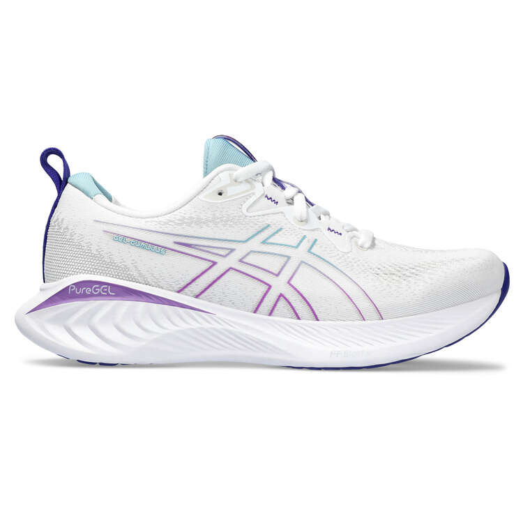 Asics GEL Cumulus 25 Womens Running Shoes White/Purple US 6, White/Purple, rebel_hi-res
