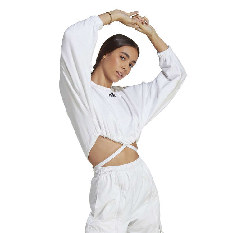 adidas Womens Dance Crop Versatile Sweatshirt, White, rebel_hi-res