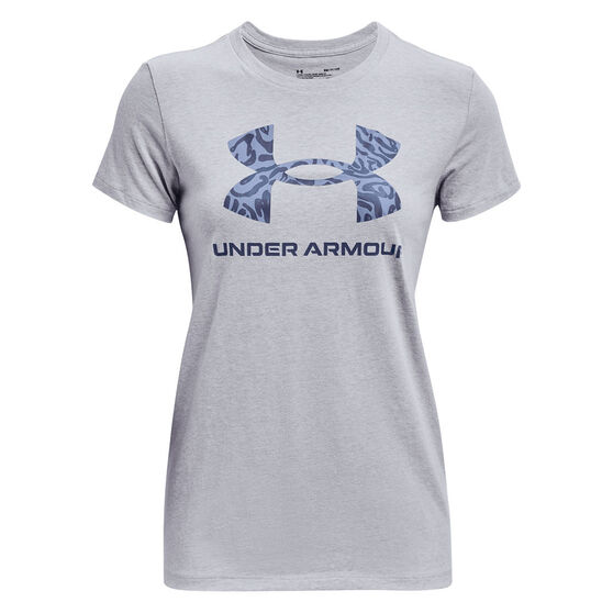 Under Armour Womens Print Graphic Tee, Grey, rebel_hi-res