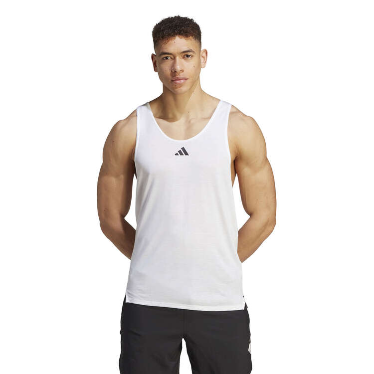 adidas Mens Workout Stringer Training Tank White XS, White, rebel_hi-res