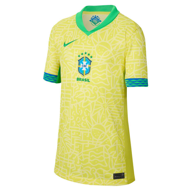Brazil 2024 Kids Stadium Home Football Jersey Yellow/Green S, Yellow/Green, rebel_hi-res
