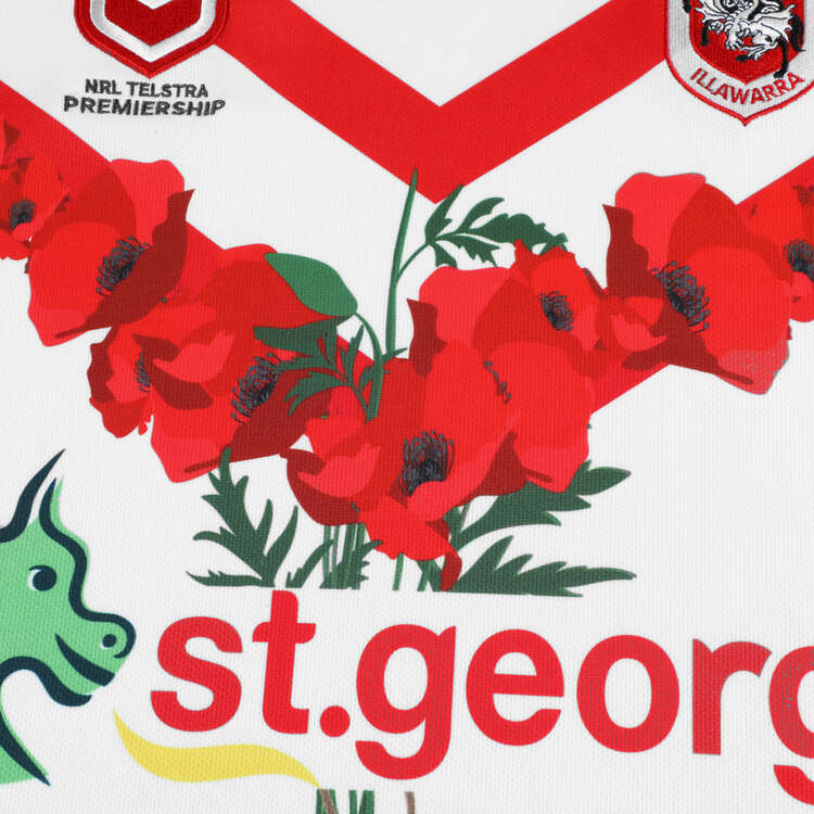 St. George Illawarra Dragons 2024 Mens ANZAC Jersey, White/Red, rebel_hi-res