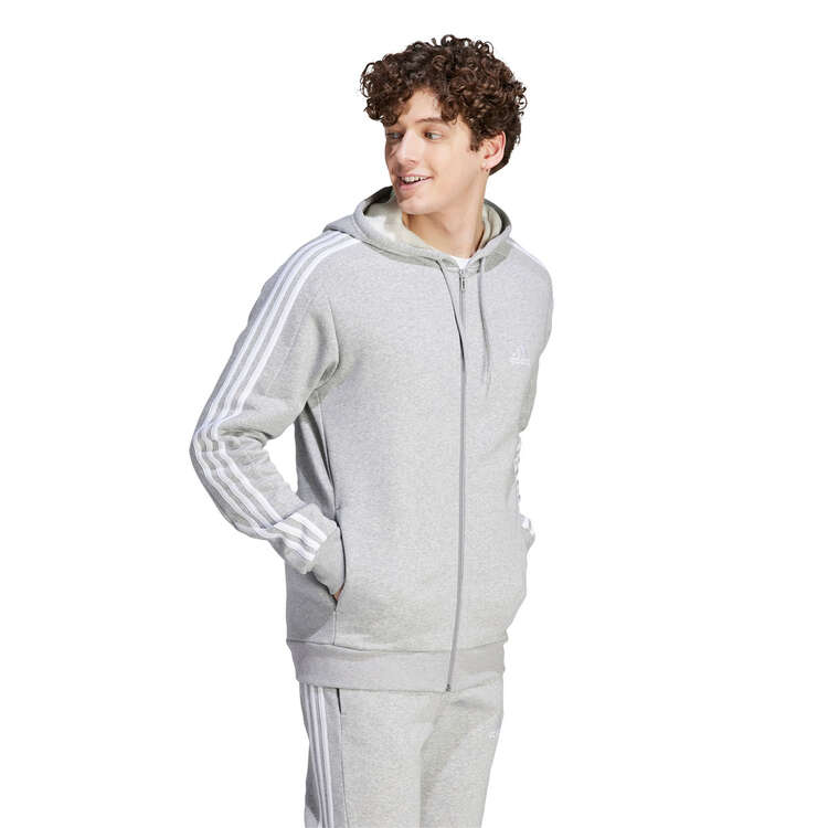 adidas Mens Essentials Fleece 3-Stripes Full-Zip Hoodie Grey XXS, Grey, rebel_hi-res