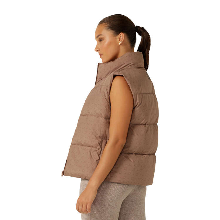 Lorna Jane Womens Monogram Puffer Vest, Brown, rebel_hi-res