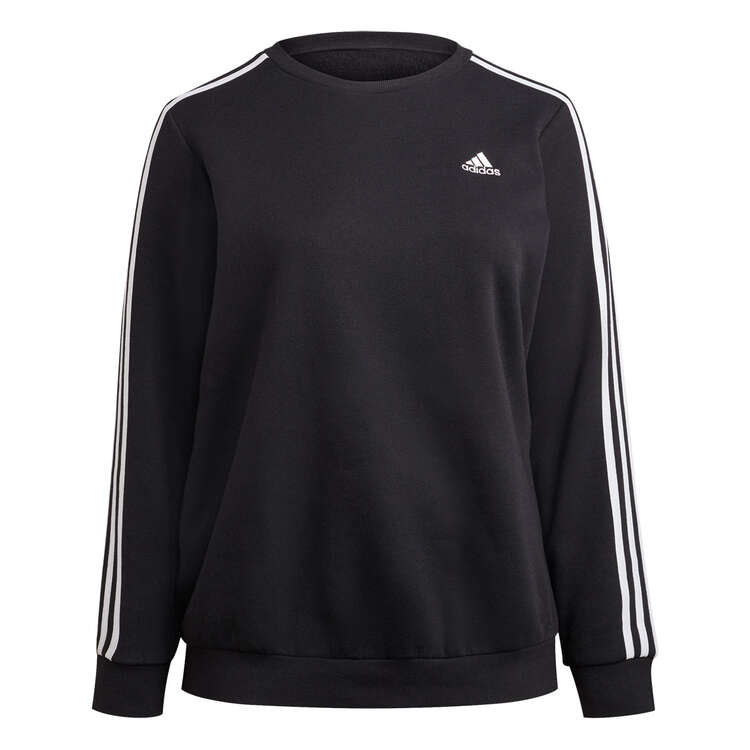 adidas Womens Essentials Fleece 3-Stripes Sweatshirt Plus Black 2X, Black, rebel_hi-res