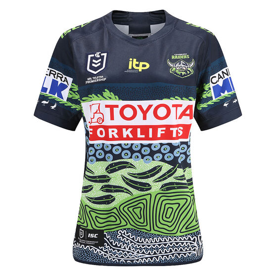 Canberra Raiders 2022 Womens Indigenous Jersey, Navy/Green, rebel_hi-res