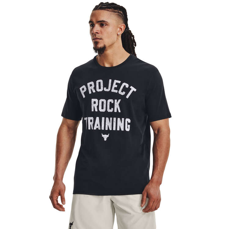 Under Armour Project Rock Mens Training Tee, Black, rebel_hi-res