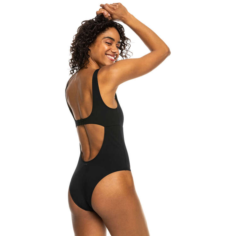 Roxy Womens Pro The Double Line One Piece Swimsuit Anthracite XS, Anthracite, rebel_hi-res
