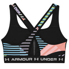 Under Armour Womens Mid Crossback Printed Sports Bra Black XS, Black, rebel_hi-res