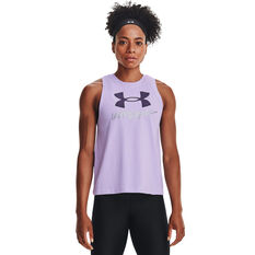 Under Armour Womens Graphic Muscle Tank Purple XS, Purple, rebel_hi-res