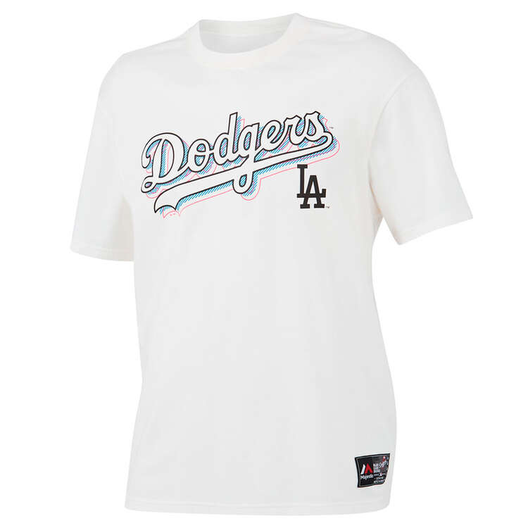 Majestic Mens Los Angeles Dodgers Stacked Logo Tee, White, rebel_hi-res