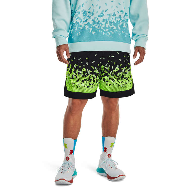 Under Armour Mens Curry Sour Then Sweet Mesh Shorts, Black/Lime, rebel_hi-res