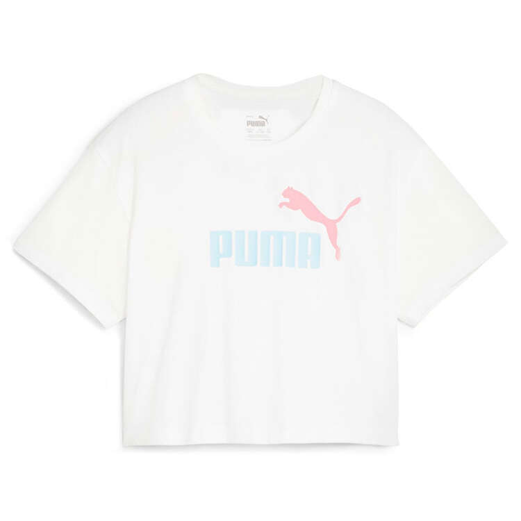 Puma Girls Logo Cropped Tee White XS, White, rebel_hi-res