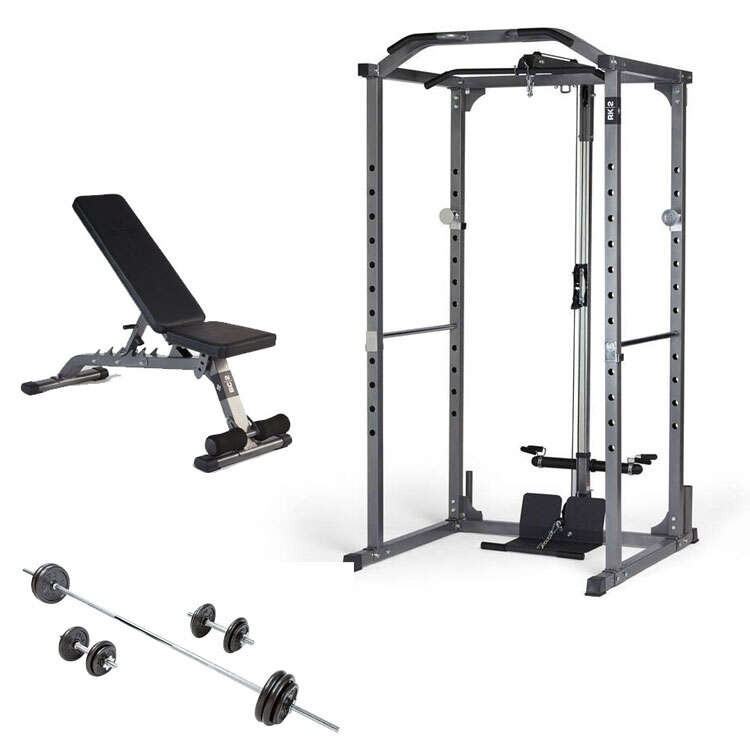 Celsius Bench, Full Rack, Lat Attachment and Weight Set, , rebel_hi-res