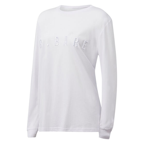 Running Bare Womens Hollywood 90s Long Sleeve Relax Tee, White, rebel_hi-res