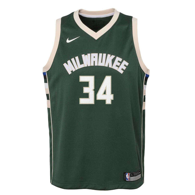 Nike Milwaukee Bucks Giannis Antetokounmpo Icon 2020/21 Kids Swingman Jersey Green XL, Green, rebel_hi-res