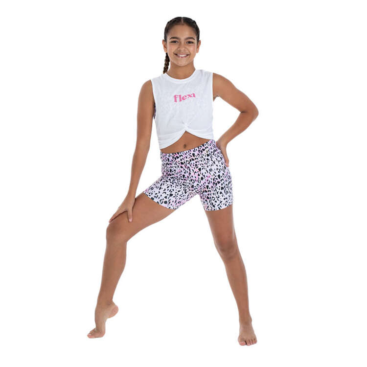 Flo Active Girls Nicole High Waisted Long Active Shorts, Print, rebel_hi-res