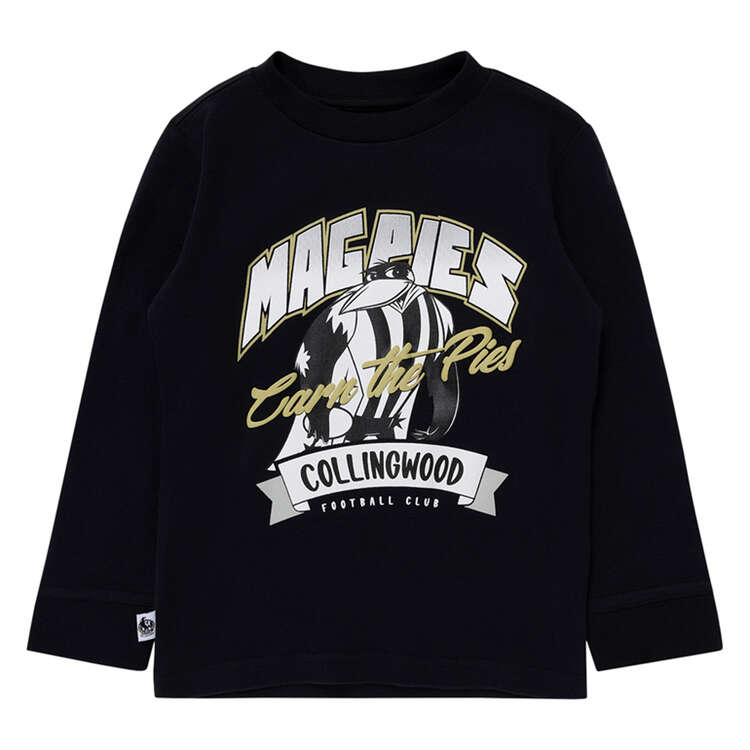 Collingwood Magpies Toddlers Long Sleeve Supporter Tee, Black, rebel_hi-res