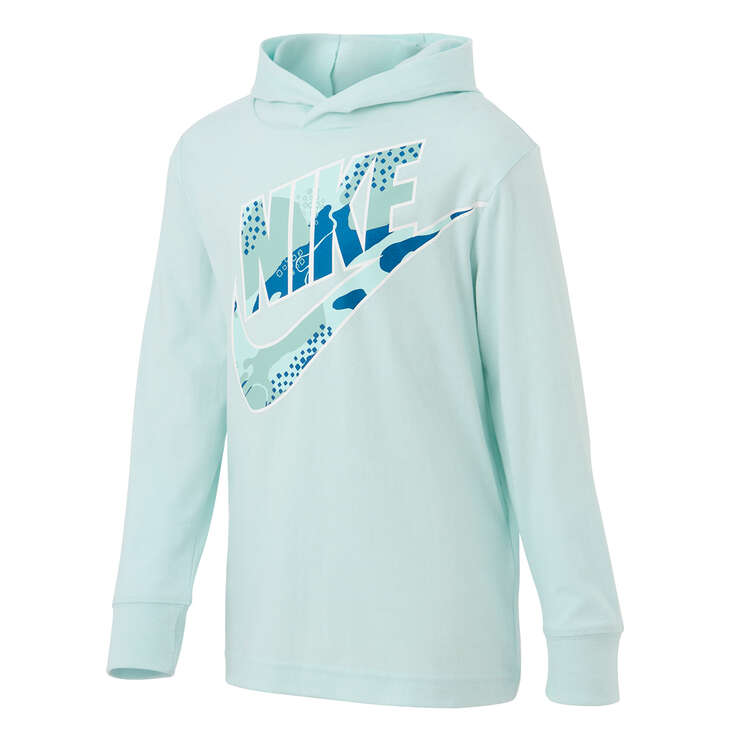 Nike Junior Boys Sportswear Club Camo Hooded Long Sleeve Tee. Jade 4, Jade, rebel_hi-res