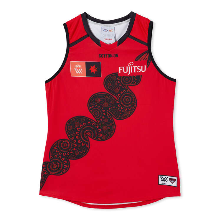 Essendon Bombers 2023 Womens Season 8 AFLW Indigenous Guernsey Red, Red, rebel_hi-res