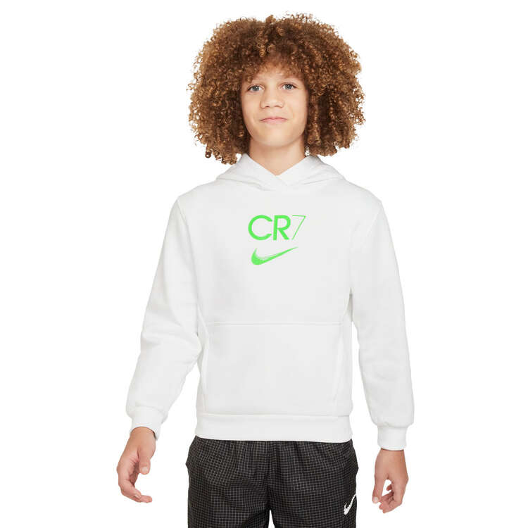 Nike Kids CR7 Club Fleece Football Hoodie, White/Green, rebel_hi-res