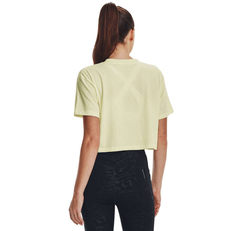Under Armour Womens UA Branded Graphic Crop Tee Yellow XL, Yellow, rebel_hi-res