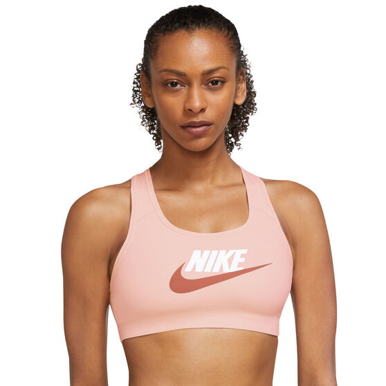 Nike Womens Dri-FIT Swoosh Medium Support Graphic Sports Bra, White, rebel_hi-res