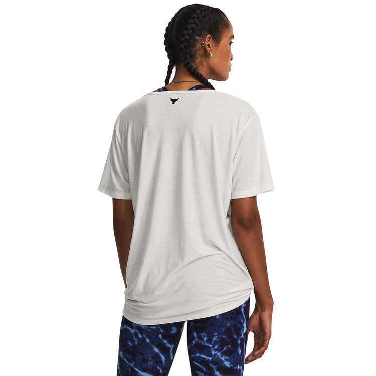 Under Armour Womens Project Rock Completer Deep V Tee, White, rebel_hi-res