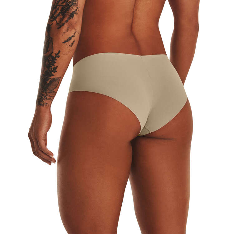 Under Armour Womens Pure Stretch Hipster Printed Briefs 3 Pack, Brown, rebel_hi-res
