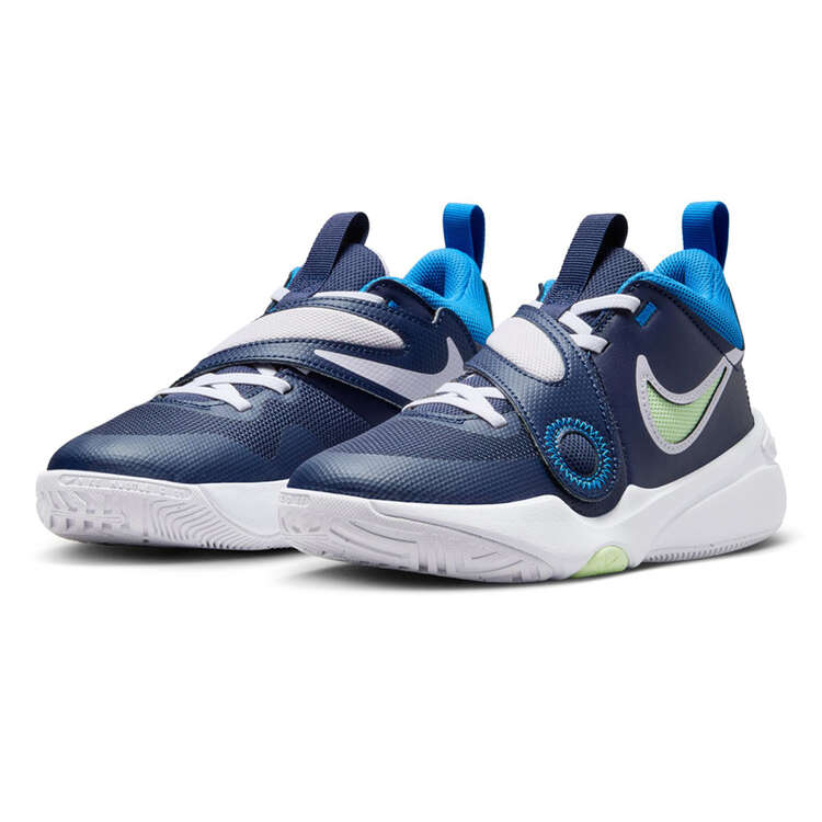 Nike Team Hustle D 11 GS Kids Basketball Shoes, Blue/White, rebel_hi-res