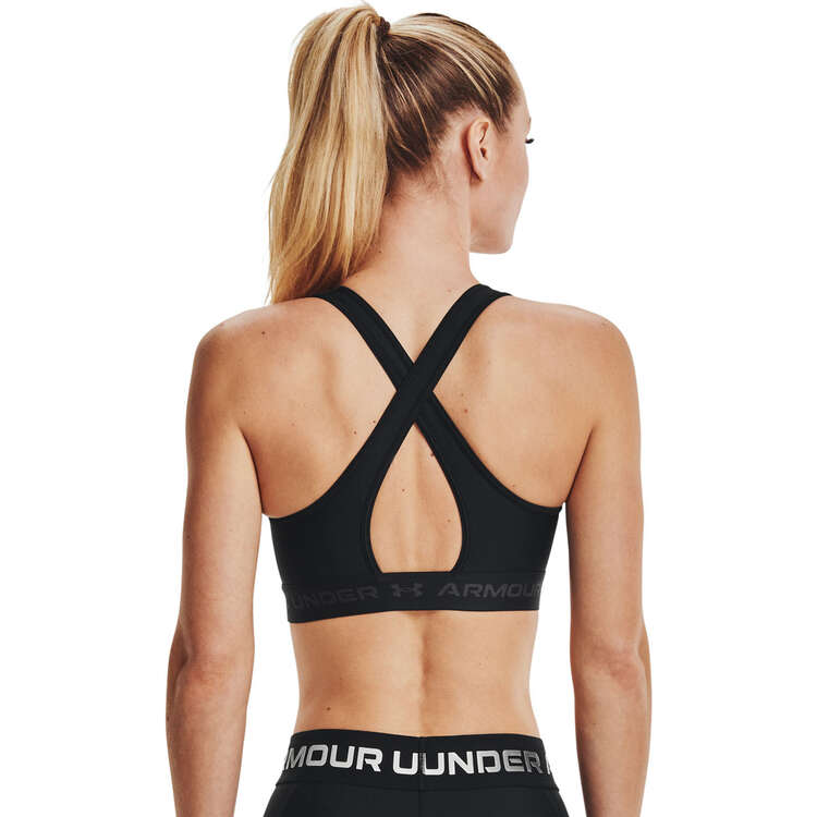 Under Armour Womens Mid Support Crossback Sports Bra, Black, rebel_hi-res