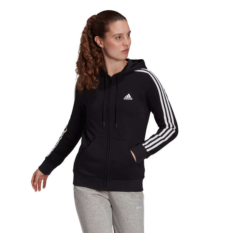 adidas Womens Essentials Fleece 3-Stripes Hoodie Black XS, Black, rebel_hi-res