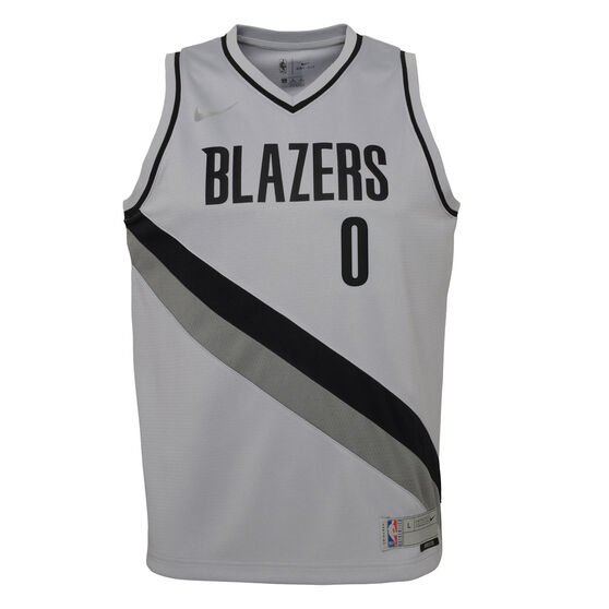 Portland Trail Blazers Damian Lillard 2020/21 Kids Earned Jersey, Grey, rebel_hi-res