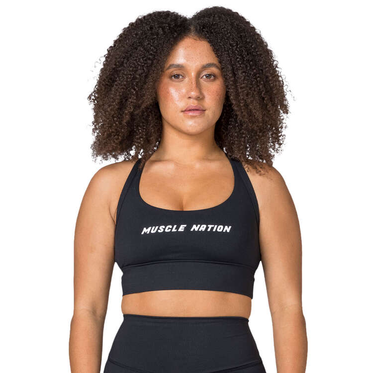 Muscle Nation Womens Replay Sports Bra, Black, rebel_hi-res