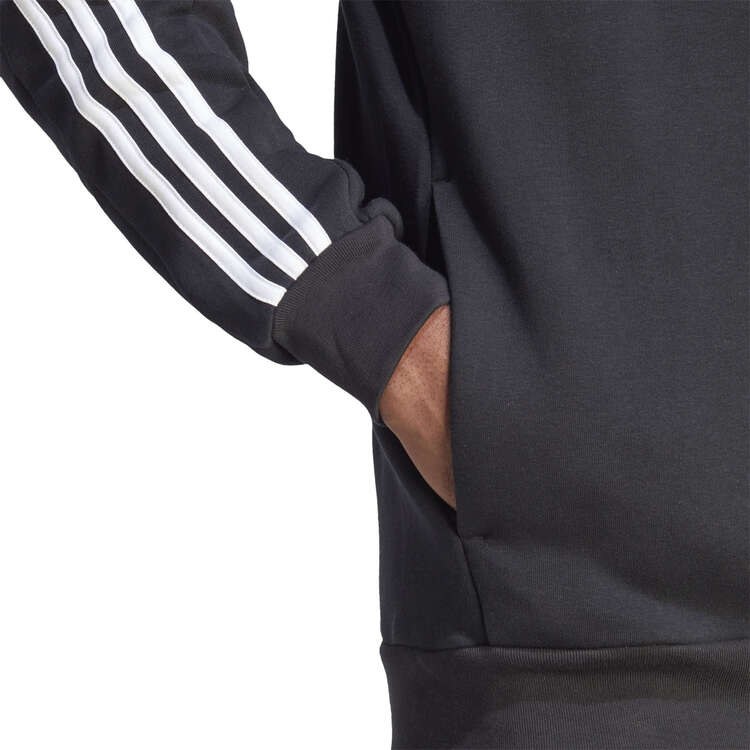 adidas Mens Essentials 3-Stripes Full Zip Fleece Hoodie, Black, rebel_hi-res