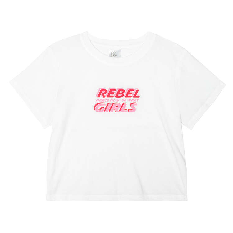 Flo Active Girls Ashely Muscle Crop Tee, White, rebel_hi-res