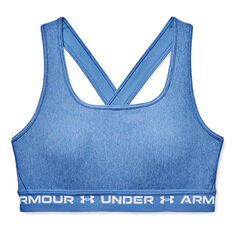 Under Armour Womens Mid Crossback Heather Sports Bra Blue XS, Blue, rebel_hi-res
