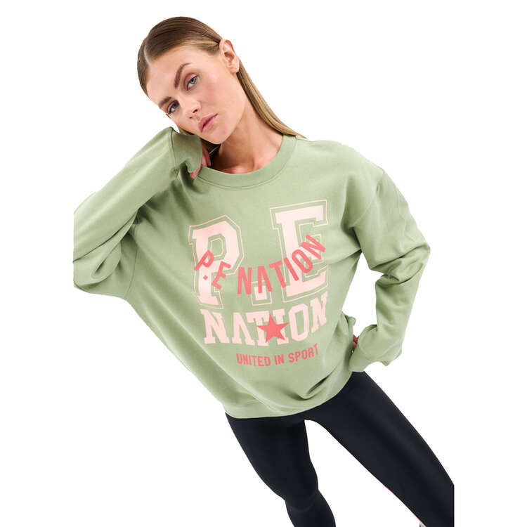 P.E Nation Womens Field Line Sweatshirt, Green, rebel_hi-res