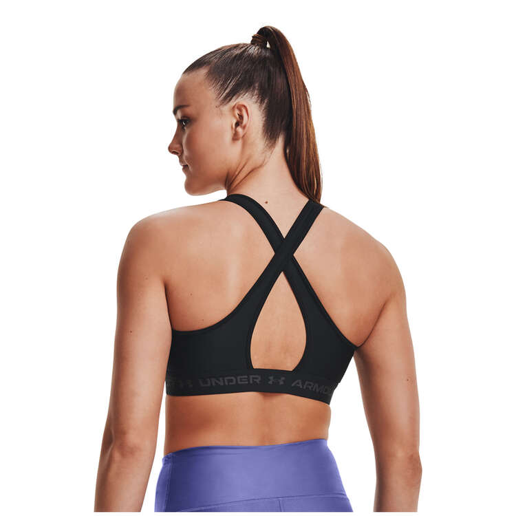 Under Armour Womens Mid Support Crossback Sports Bra, Black, rebel_hi-res