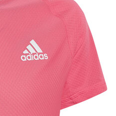 adidas Girls Aeroready Training 3 Stripes Tee, Pink, rebel_hi-res
