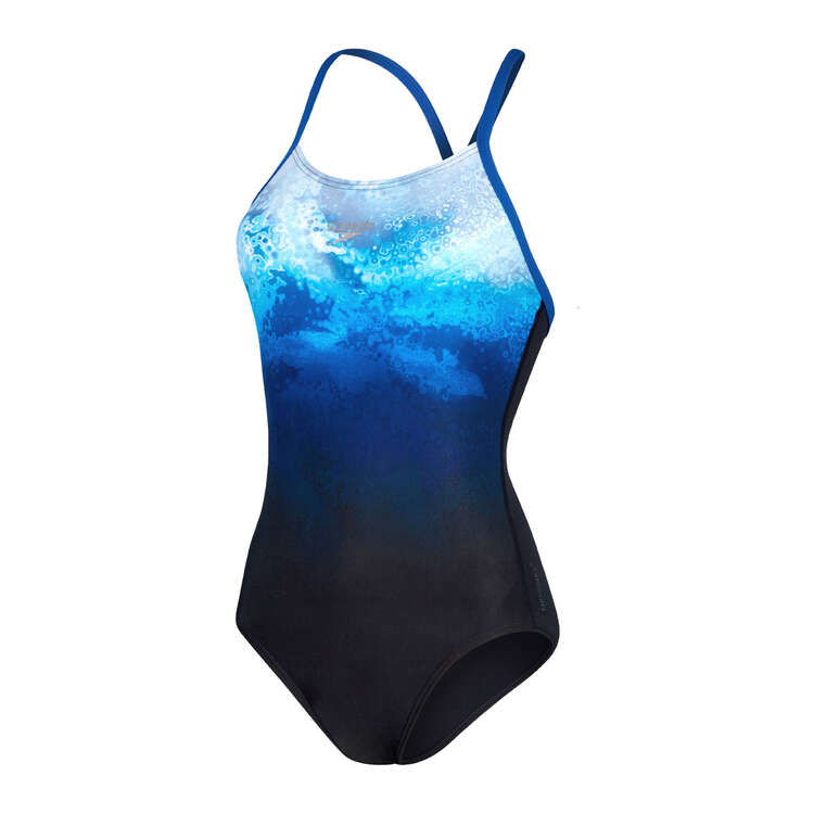 Speedo Womens All-Over Fixed X Back Swimsuit, Blue, rebel_hi-res