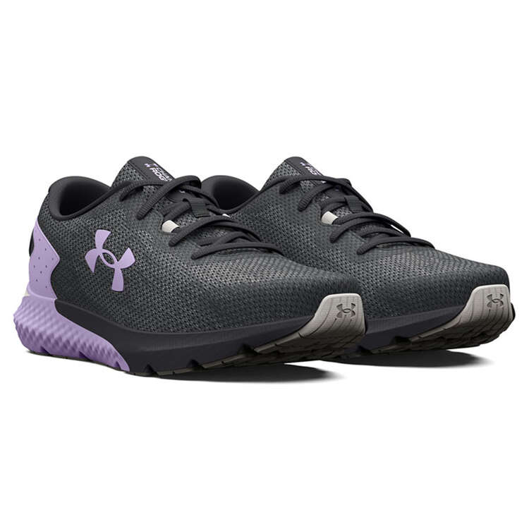 Under Armour Charged Rogue 3 Knit Womens Running Shoes, Grey/Purple, rebel_hi-res
