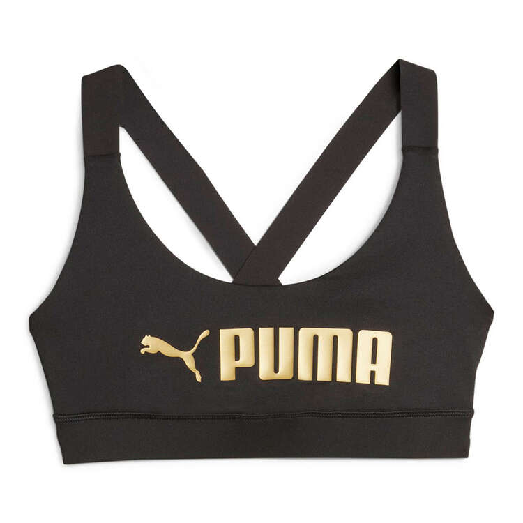Puma Fit Womens Mid Impact Training Sports Bra, Black, rebel_hi-res