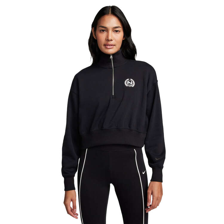 Nike Womens Sportswear Oversized 1/2 Zip Crop Fleece Sweatshirt, Black, rebel_hi-res