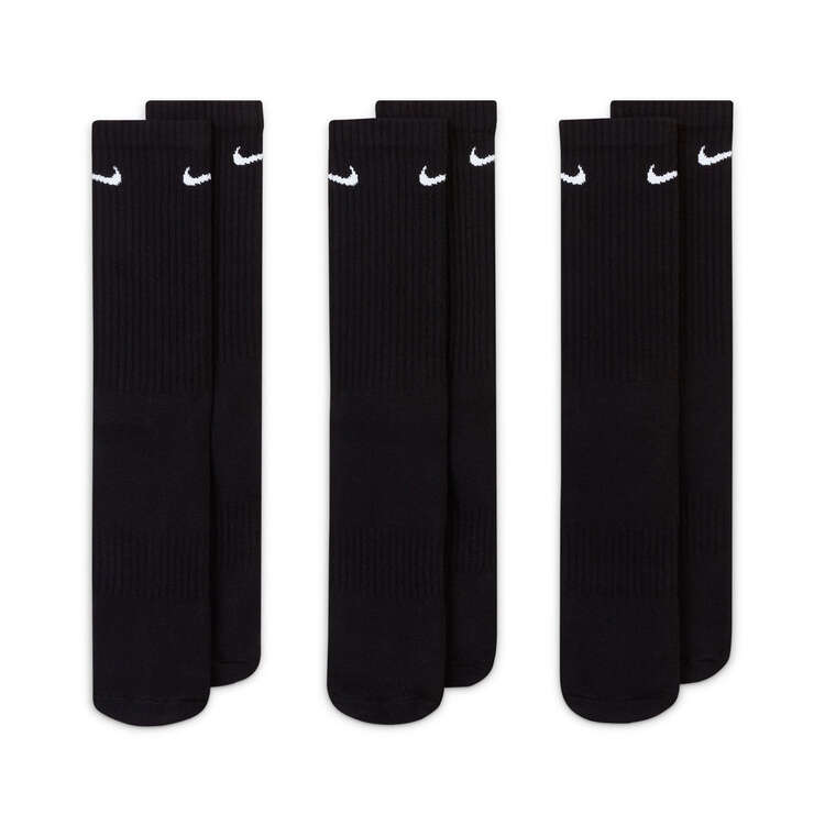 Nike Cushion Cushion Crew 3 Pack Socks Black M - YTH 5Y - 7Y/WMN 6 - 10/MEN 6-8, Black, rebel_hi-res