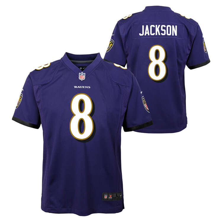 Baltimore Ravens 2022/23 Lamar Jackson Kids Home Jersey Purple S, Purple, rebel_hi-res
