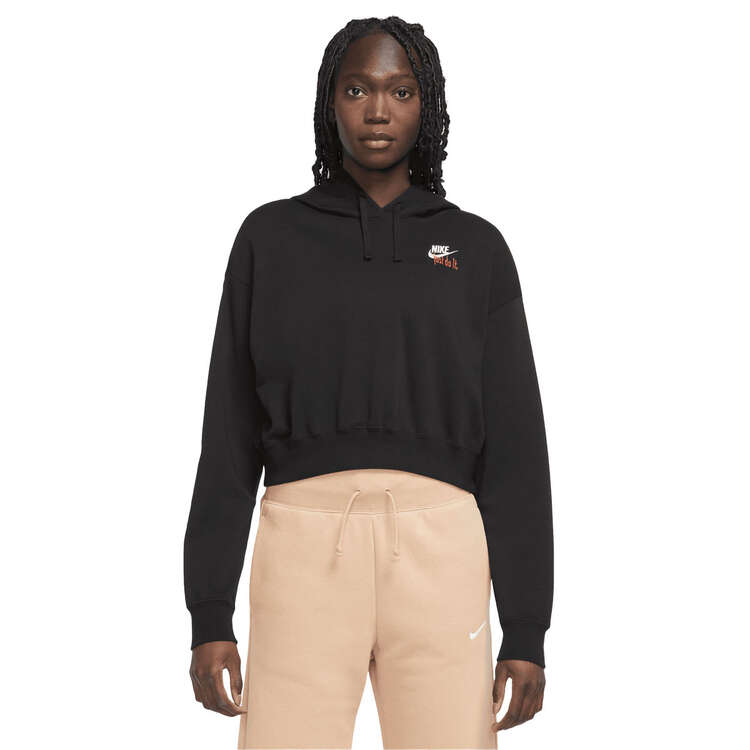 Nike Womens Sportswear Premium Essentials Mod-Crop Club Fleece Hoodie, Black, rebel_hi-res