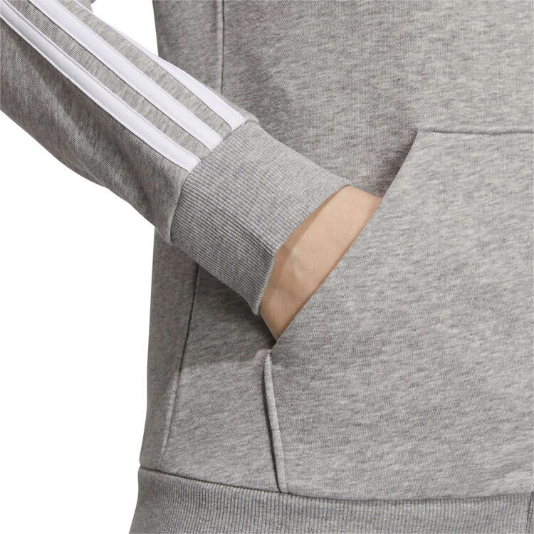adidas Womens Essentials 3-Stripes Full Zip Fleece Hoodie, Grey, rebel_hi-res