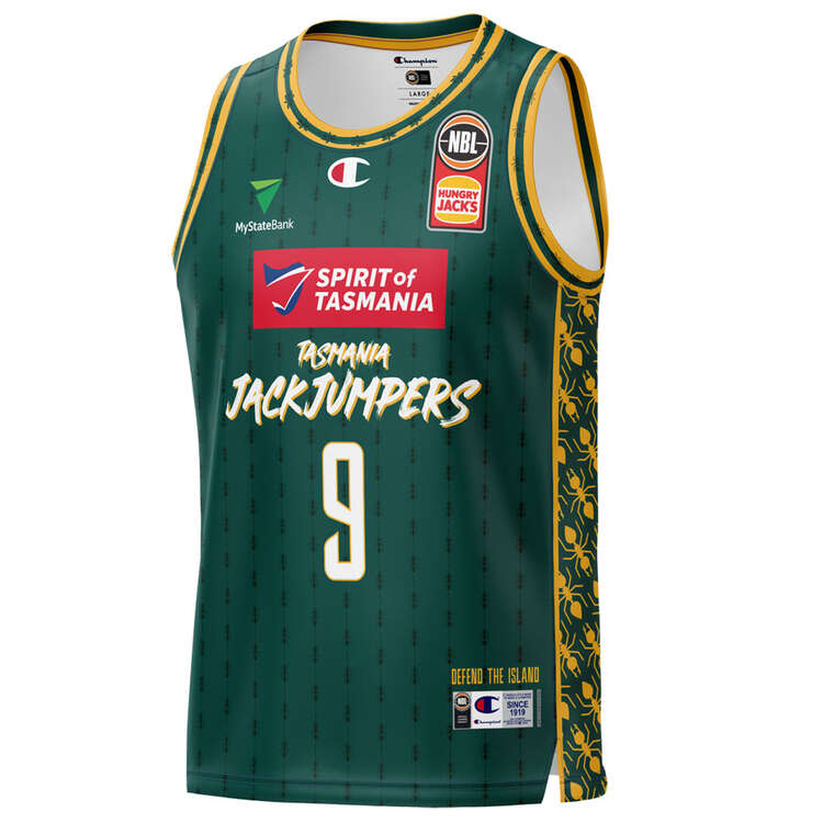 Champion Mens Tasmania JackJumpers Jack McVeigh 2023/24 Home Basketball Jersey Green L, Green, rebel_hi-res