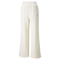Puma Womens Essentials Embroidered Wide Pants White XS, White, rebel_hi-res